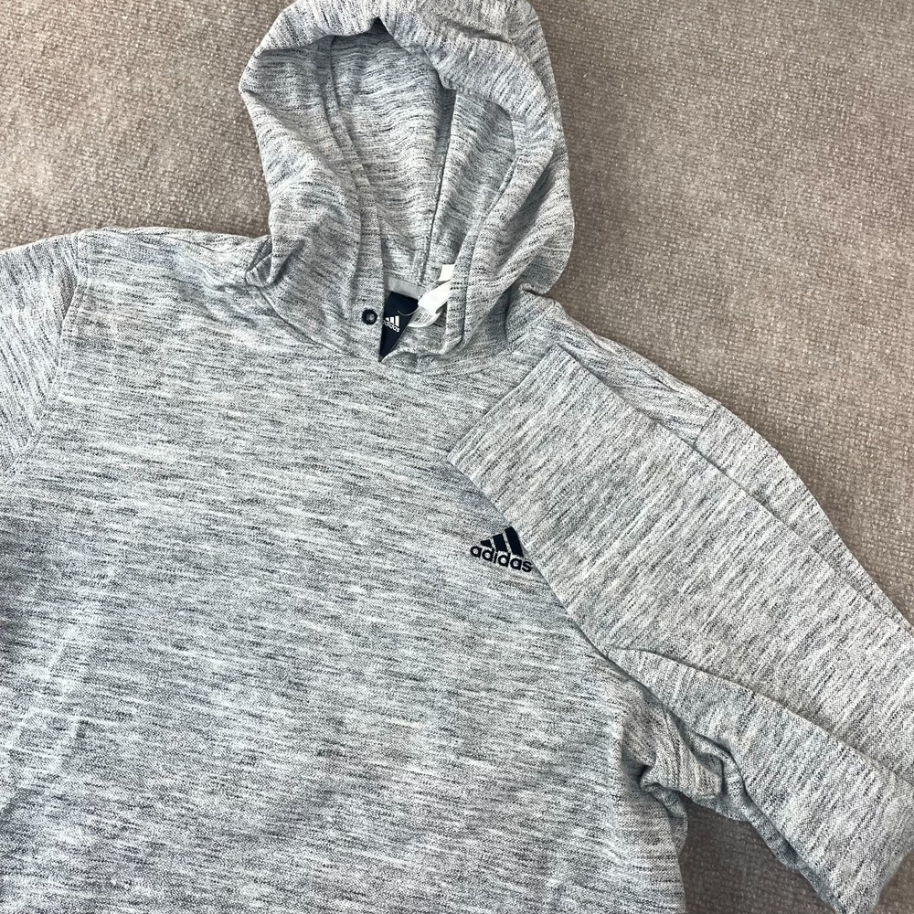 Adidas Essentials Pique Hoodie Mens Large Space Dye Gray Cotton Logo Athleisure